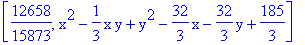[12658/15873, x^2-1/3*x*y+y^2-32/3*x-32/3*y+185/3]